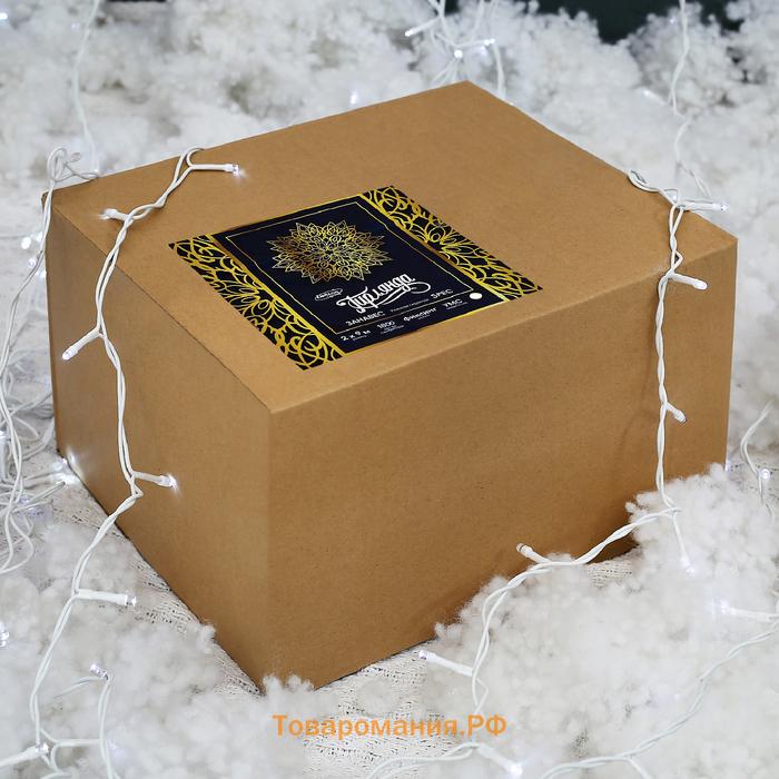Гирлянда «Занавес» 2 × 9 м, IP44, УМС, белая нить, 1800 LED, свечение белое, 220 В