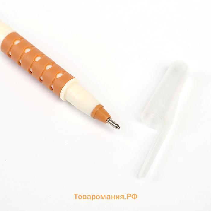Ручка шариковая 1.0 мм, стержень синий, белый корпус с прозрачными колпачками, с резиновыми держателями, МИКС