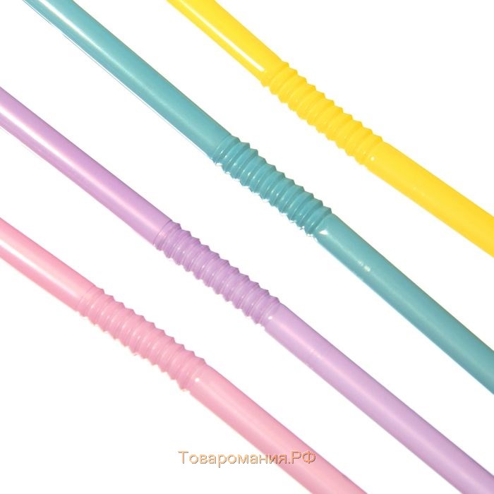 Трубочки одноразовые для коктейля, 0,5×21 см 250 шт, неоновые, с гофрой, цвет микс