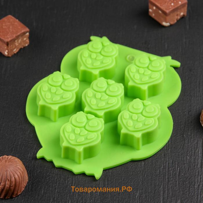 Форма для конфет и шоколада  «Совы», силикон, 12.5×11 см, 6 ячеек (3.3×2.7×1.5 см), МИКС