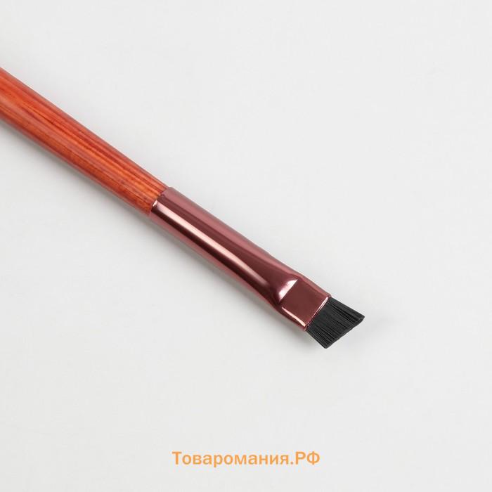 Кисть для макияжа Brush WOOD, скошенная, 16(±1) см, коричневый/золотистый