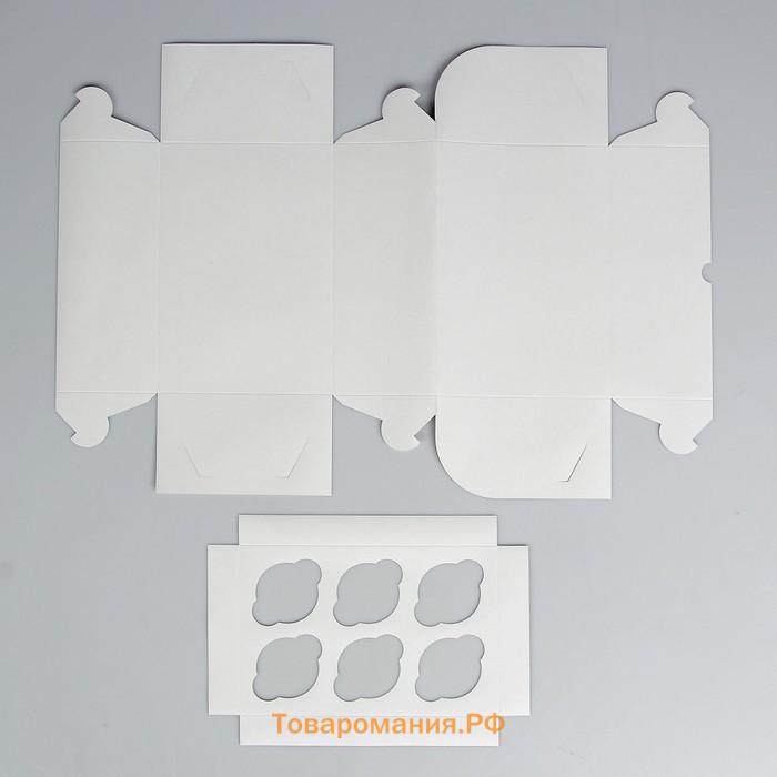 Упаковка на 6 капкейков без окна, белая 25×17×10 см