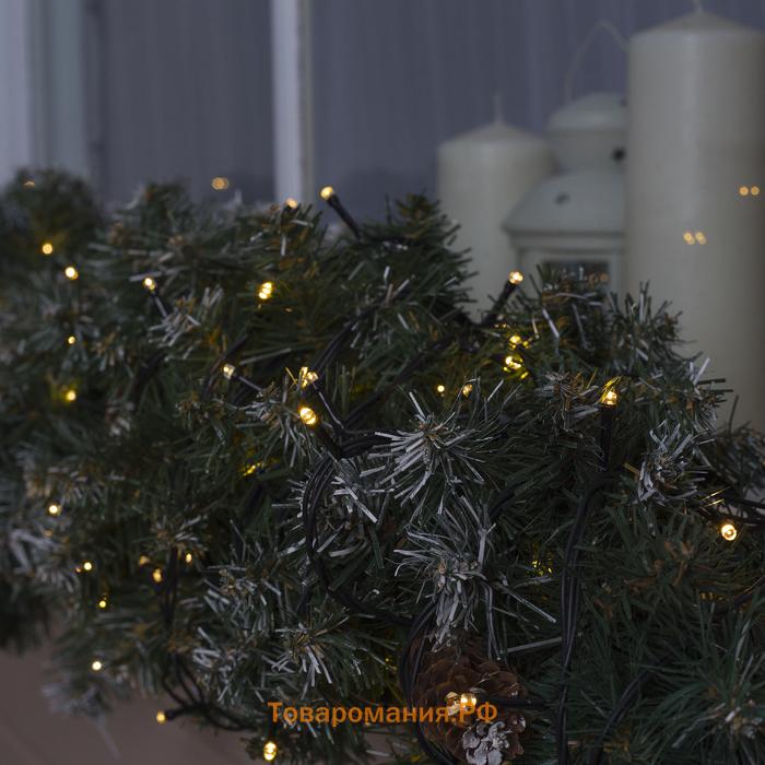 Гирлянда «Нить» 20 м, IP44, тёмная нить, 200 LED, свечение тёплое белое, 8 режимов, 220 В