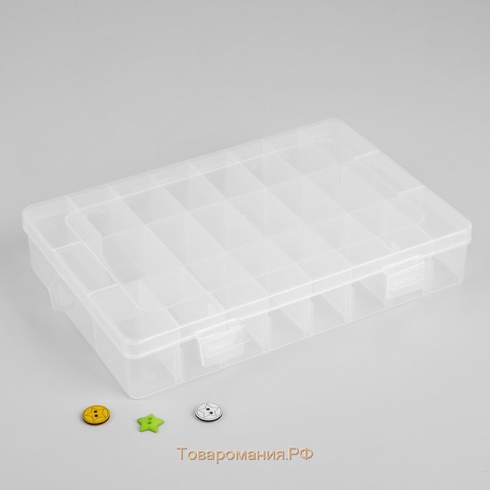 Органайзер для рукоделия, со съёмными ячейками, 24 отделения, 19,5 × 13,5 × 3,5 см, цвет прозрачный