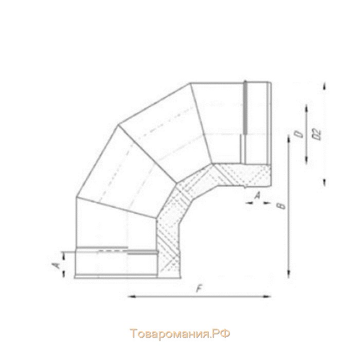 Сэндвич-Отвод 90°, d 115 × 200 мм, нерж/оцинк, 1.0 мм/0.5 мм