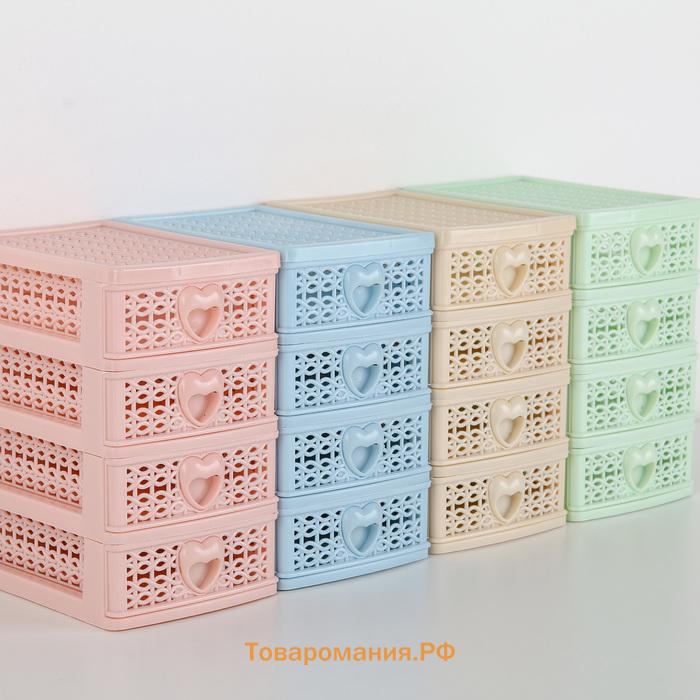 Мини - комод для мелочей 4 секции  «Вязание», 12.5×9×14.5 см, голубой