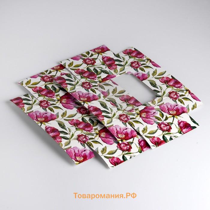 Коробка сборная крышка-дно с окном, «Акварельные цветы», 14.5×14.5×6 см