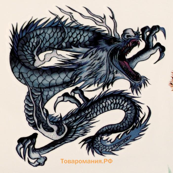 Переводные тату на тело цветные с блёстками «Драконы», 14.8×10.5 см