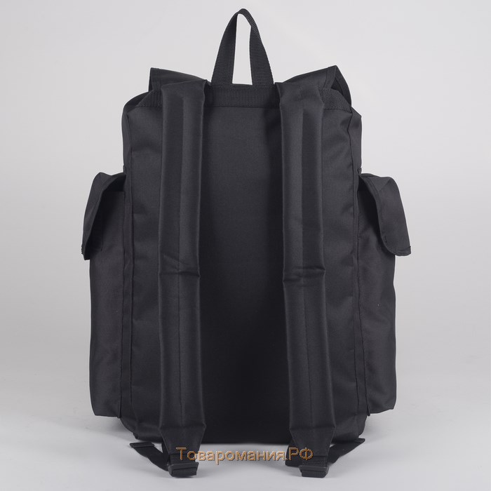 Рюкзак туристический 30 л, отдел на шнурке,3 наружных кармана, цвет чёрный