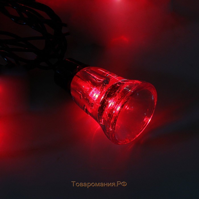 Гирлянда «Нить» 5 м с насадками «Колокол», IP44, тёмная нить, 30 LED, свечение красное, 8 режимов, 220 В