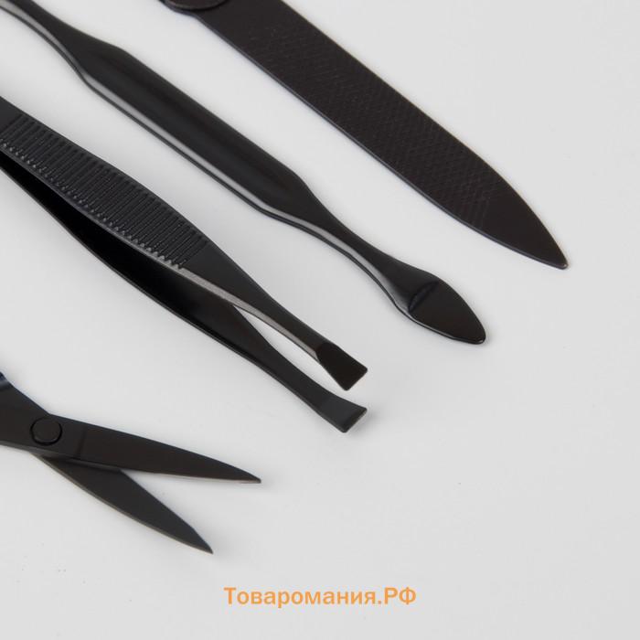 Набор маникюрный, 6 предметов, в футляре, чёрный, красный