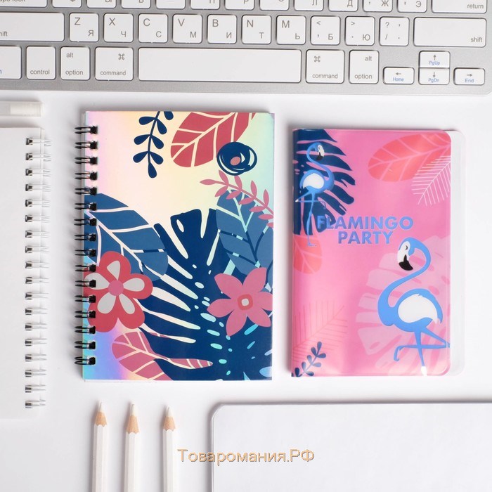 Подарочный набор Flamingo: ежедневник 40л, паспортная обложка