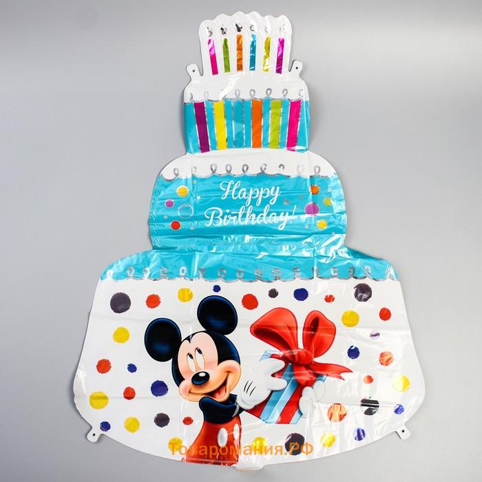 Букет из шаров фольгированных Happy Birthday, набор 5 шт., Микки Маус, 4 звезды, тортик