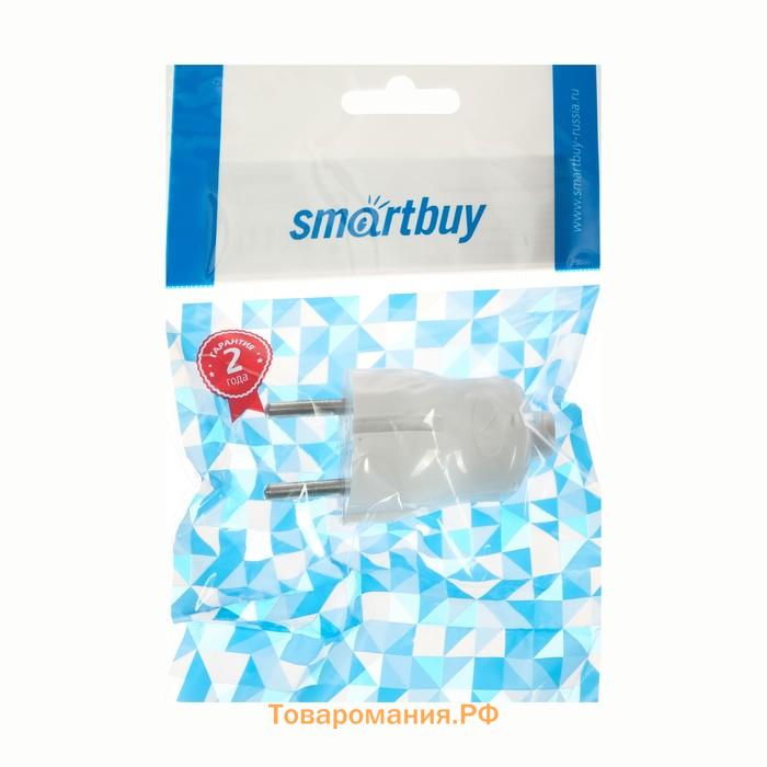 Вилка прямая Smartbuy, 10 А, 250 В, без з/к, белая