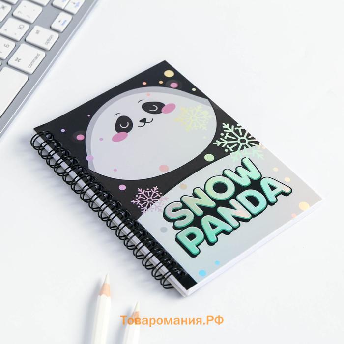 Подарочный набор новогодний, голографический блокнот и обложка на паспорт, Snow panda