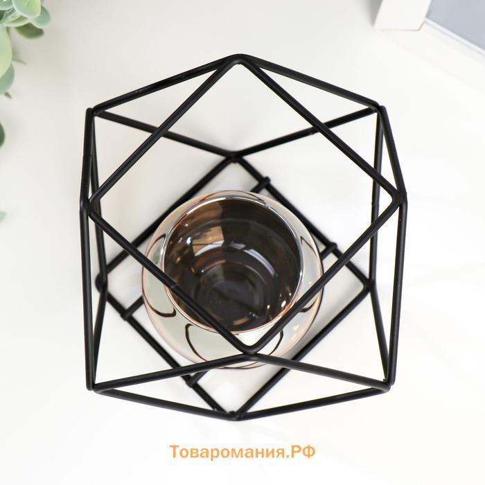 Подсвечник металл, стекло на 1 свечу "Квадраты и треугольники" 10х15х15 см