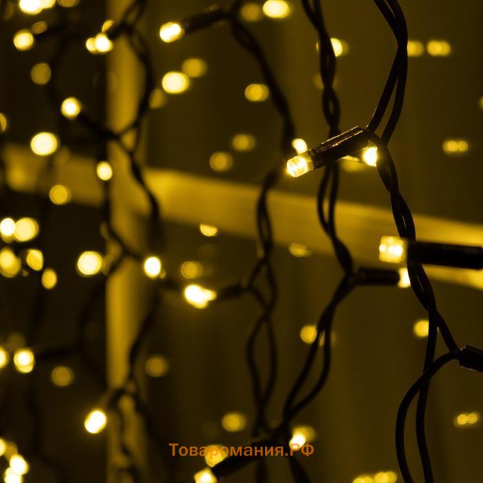 Гирлянда "Занавес" 2 х 1.5 м , IP65, УМС, тёмная нить каучук, 300 LED, свечение тёплое белое, 220 В