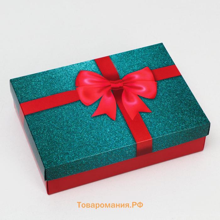 Коробка подарочная «Бант», зеленый - красный, 21×15×5 см