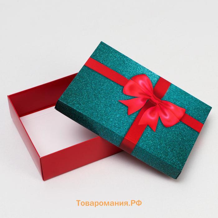 Коробка подарочная «Бант», зеленый - красный, 21×15×5 см