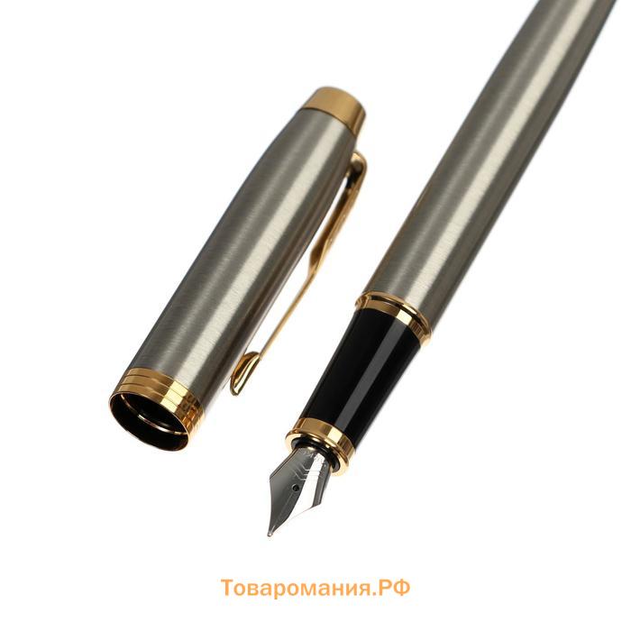 Ручка перьевая Parker IM Core Brushed Metal GT F321, корпус из нержавеющей стали, синие чернила, В ПОДАРОЧНОМ ПАКЕТЕ