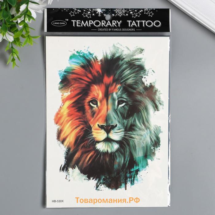 Переводная тату на тело чёрная с цветом «Лев», 21×15 см