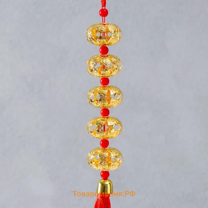 Подвеска пластик, текстиль колокольчик "Пять китайских фонариков" 43 см