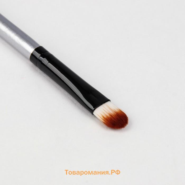 Кисть для макияжа, двусторонняя, 13,5 (± 1) см, цвет серебристый/чёрный