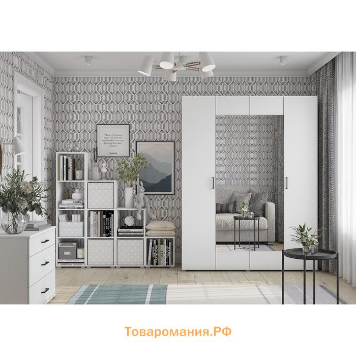 Шкаф четырехстворчатый «Горизонт», с зеркалами, 1800×570×2072 мм, цвет белый/белый