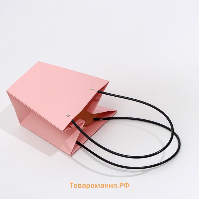 Сумка для цветов розовая влагостойкая, 17×17 - 11.5×11.5 - 20 см