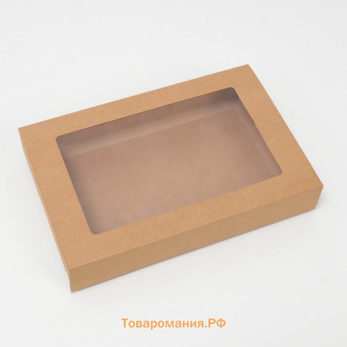 Коробка складня, пенал, с окном, крафтовая, 30×20×5 см