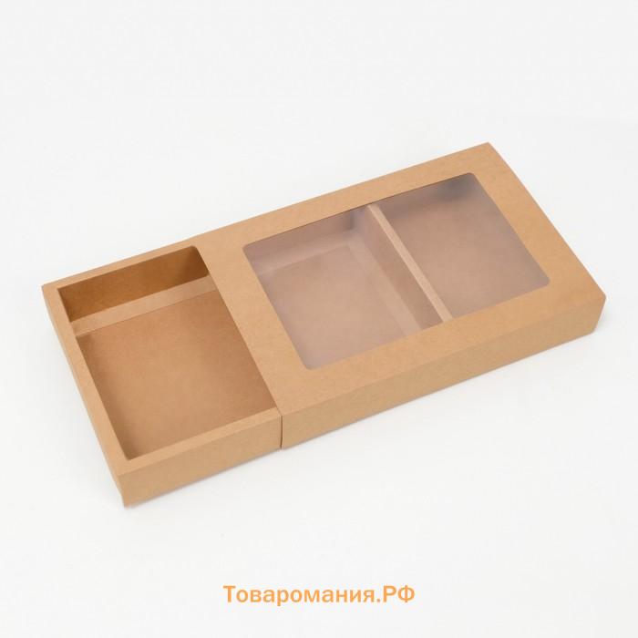 Коробка складня, пенал, с окном, крафтовая, 30×20×5 см