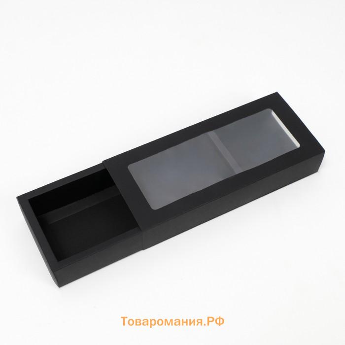 Коробка складная, пенал, с окном, чёрная, 27×12×5 см