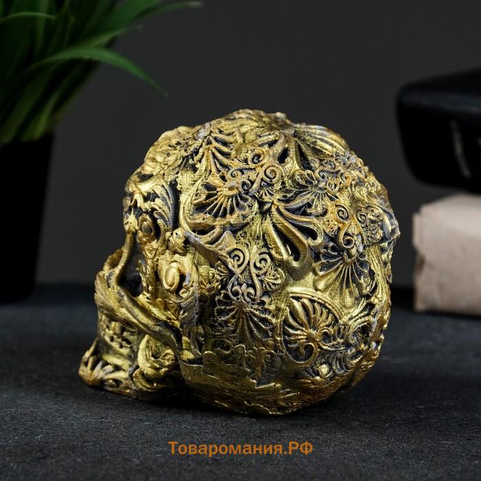 Фигурка гипс «Череп цветной», состаренное золото, 10×12×8 см