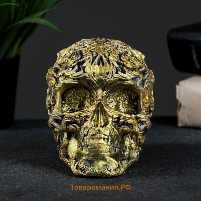 Фигурка гипс «Череп цветной», состаренное золото, 10×12×8 см
