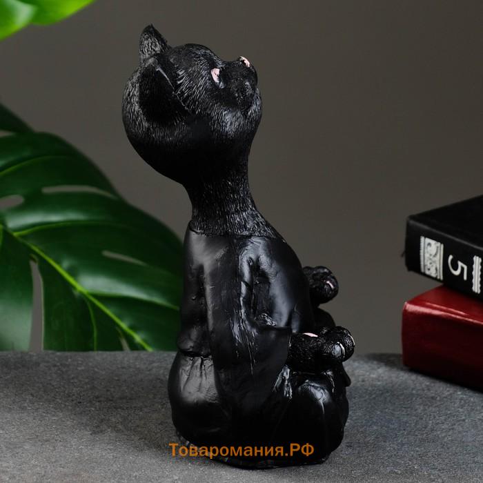 Фигурка полистоун «Кошка йог», чёрная, 11×23×6 см