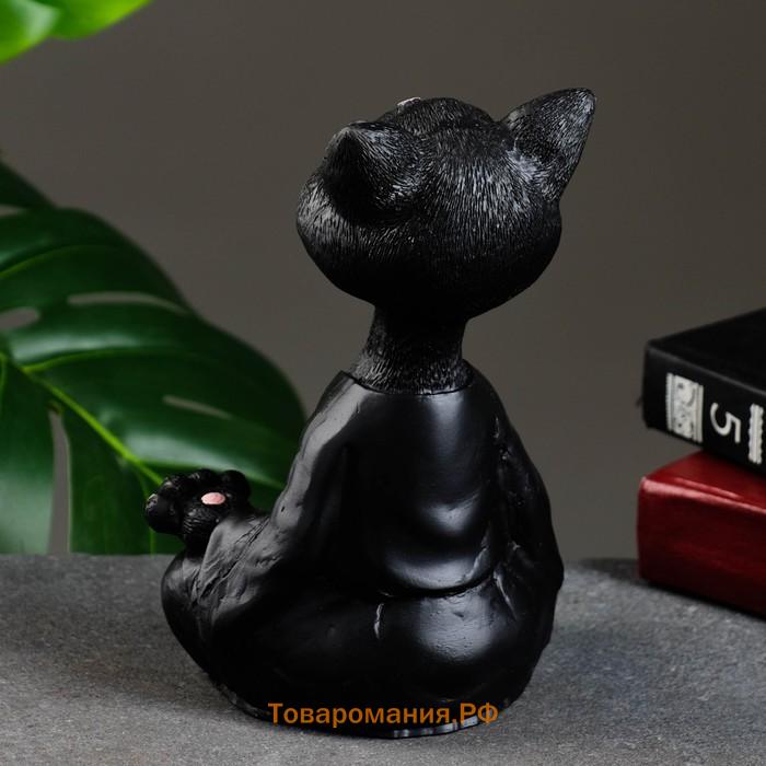 Фигурка полистоун «Кошка йог», чёрная, 11×23×6 см