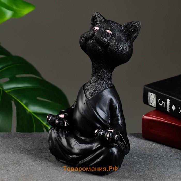 Фигурка полистоун «Кошка йог», чёрная, 11×23×6 см