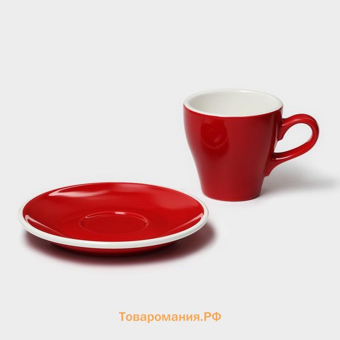 Кофейная пара Magistro Coffee time, чашка 180 мл, блюдце d=14,5 см, фарфор, красная