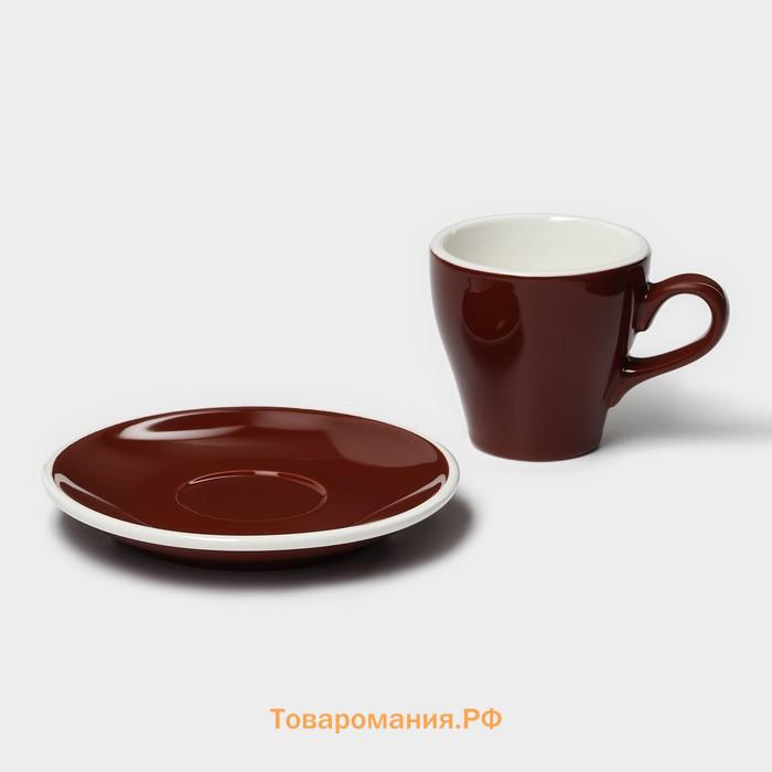Кофейная пара Magistro Coffee time, 2 предмета: чашка 180 мл, блюдце d=14.5 см, фарфор, коричневый