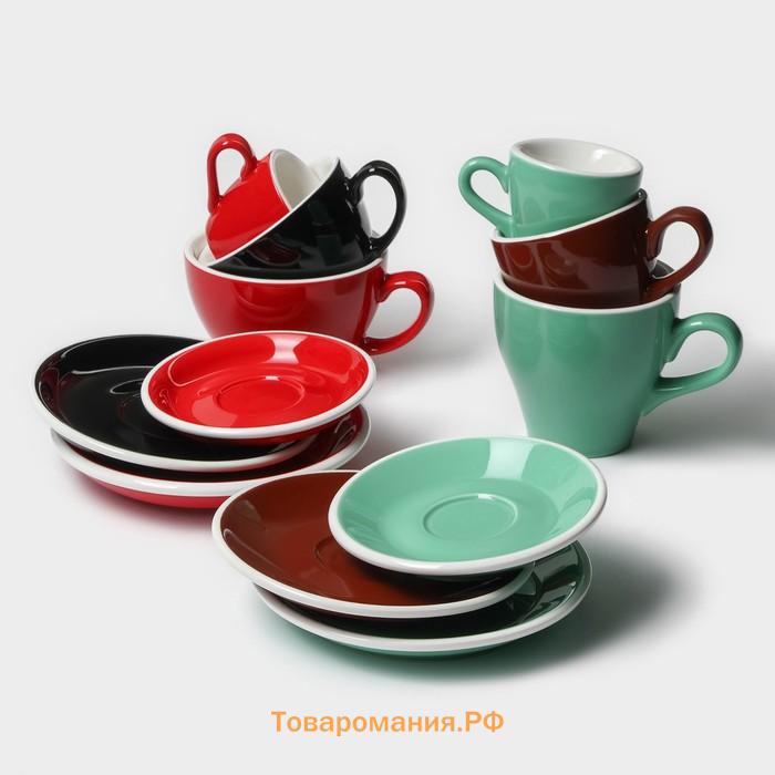 Кофейная пара Magistro Coffee time, 2 предмета: чашка 180 мл, блюдце d=14.5 см, фарфор, коричневый