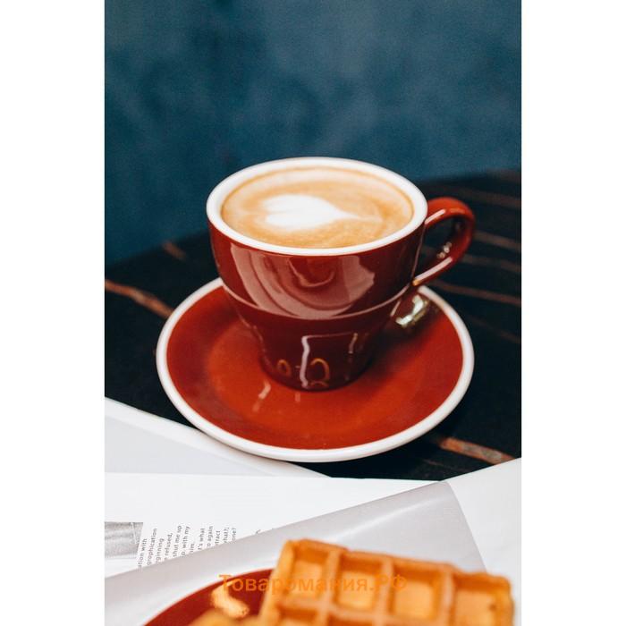 Кофейная пара Magistro Coffee time, 2 предмета: чашка 180 мл, блюдце d=14.5 см, фарфор, коричневый