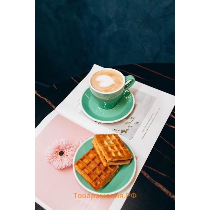 Кофейная пара фарфоровая Magistro Coffee time, 2 предмета: чашка 280 мл, блюдце d=15.5 см, бирюзовая