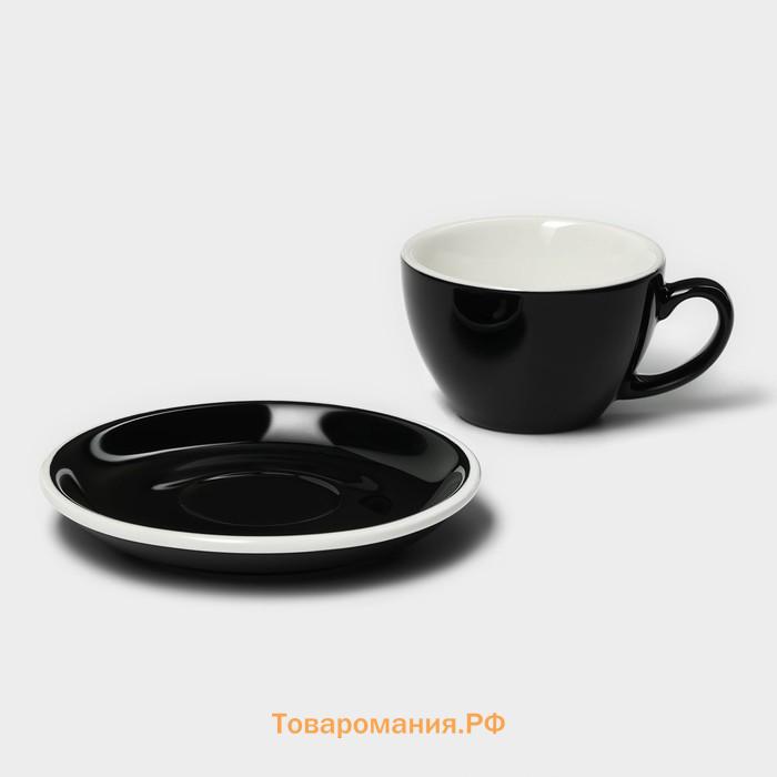 Кофейная пара Magistro Coffee time, 2 предмета: чашка 200 мл, блюдце d=14.5 см, фарфор, чёрная
