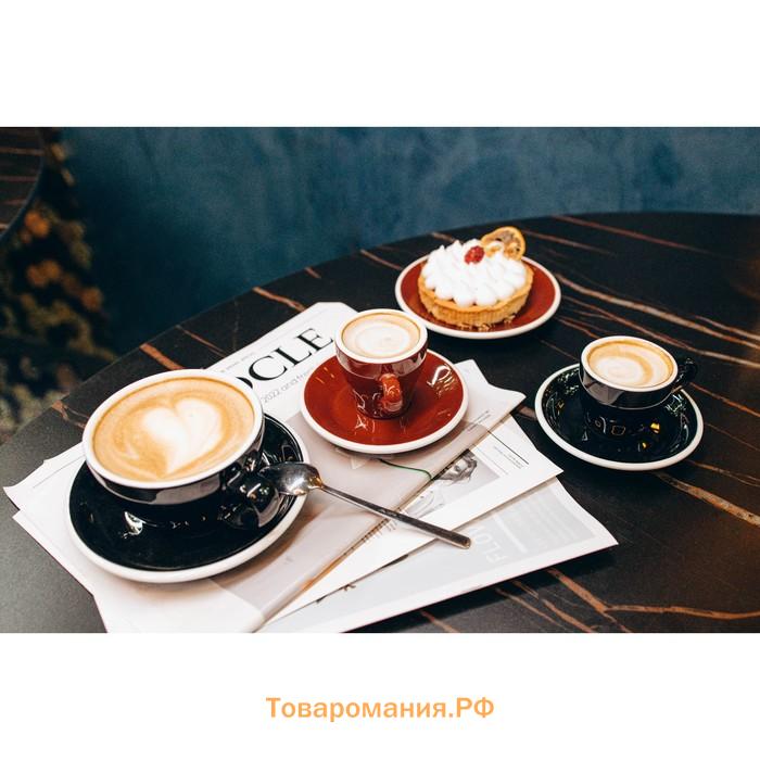 Кофейная пара Magistro Coffee time, 2 предмета: чашка 200 мл, блюдце d=14.5 см, фарфор, чёрная
