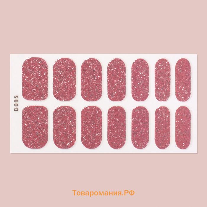 Лаковые полоски для маникюра, 14 шт, с блёстками, ярко - розовые