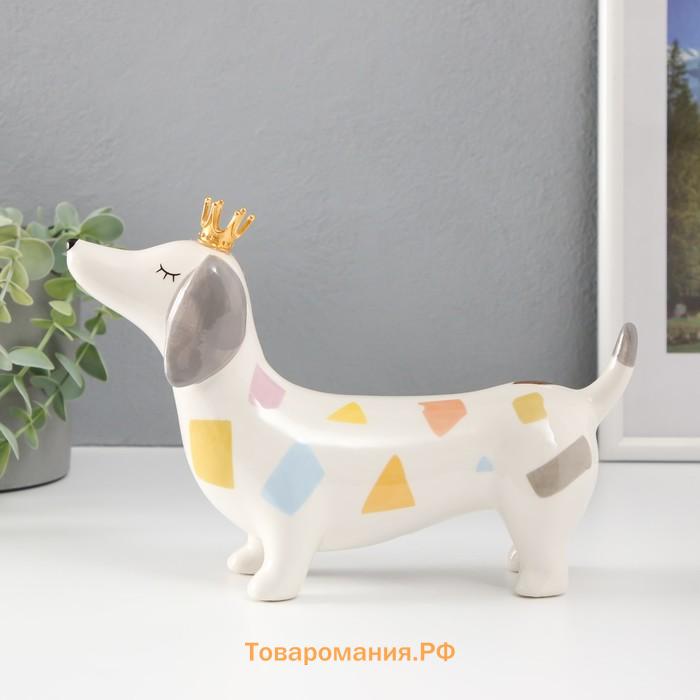 Фигурка керамика «Такса в короне», разноцветные пятна, 23.2×6.2×15.8 см