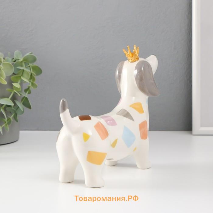Фигурка керамика «Такса в короне», разноцветные пятна, 23.2×6.2×15.8 см