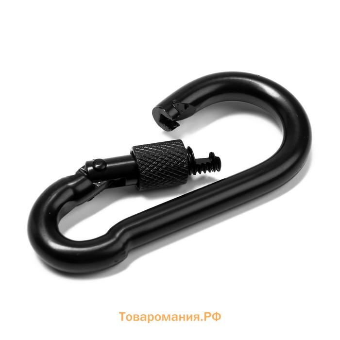 Карабин монтажный с фиксатором ТУНДРА krep, DIN5299D, 8×80 мм, черный, 1 шт.
