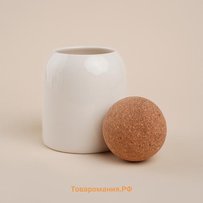 Банки для сыпучих SL Home «Тренто», 450/700/900 мл, набор 3 шт., на деревянной подставке, фарфор, белые