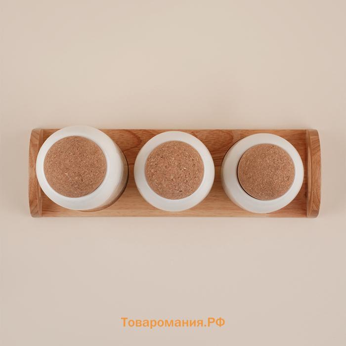 Банки для сыпучих SL Home «Тренто», 450/700/900 мл, набор 3 шт., на деревянной подставке, фарфор, белые